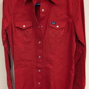 Wrangler Women's Red Western Pearl Snap Shirt XS Fitted Stretch
